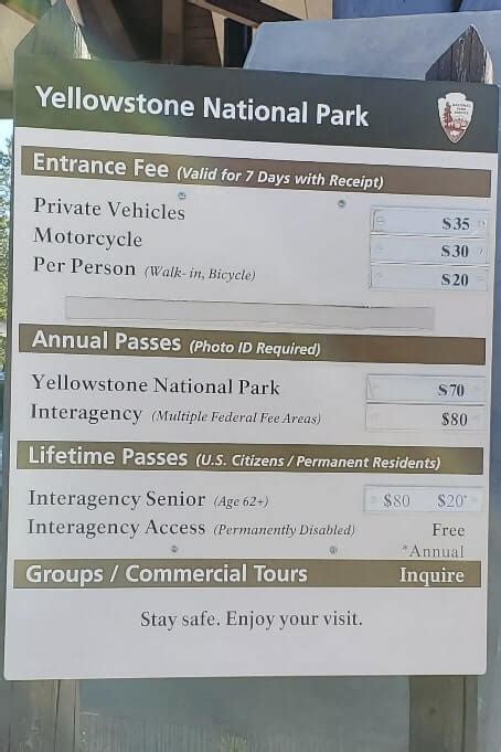 yellowstone park pass cost